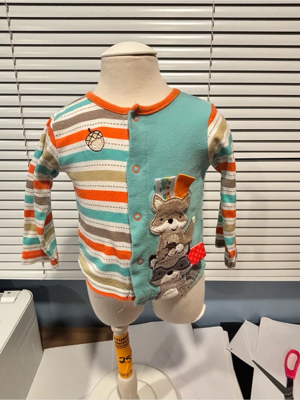 Taggies Aqua, Orange & White Striped Animal Appliqué Long Sleeve Top